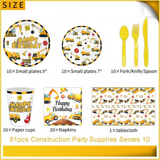 81 Pcs Construction Birthday Party Supplies Decorations Includes Tablecloth, Plates, Napkins, Cups and Tablewares for Boys Kids Construction Tractor
