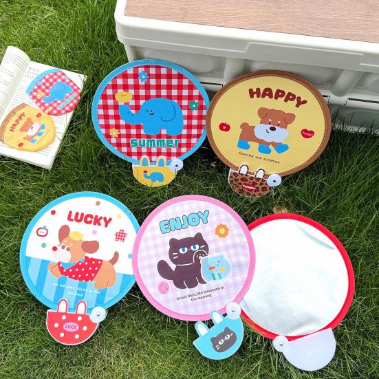 Cartoon Folding Round Fan with Photography Reflector Portable Lightweight Pocket Size Outdoor Travel Camping Summer Handheld Fan