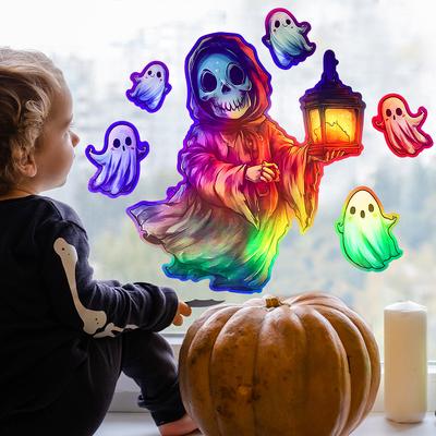 Halloween Colorful Laser Ghost Skull Glass Window Home Festival Decoration Stickers