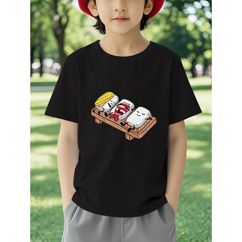 

European sizes Fashionable T-Shirts for Boys in Summer, Made from Soft And Comfortable Material, Featuring a Cute Cartoon Sushi Prin 164cm чорний