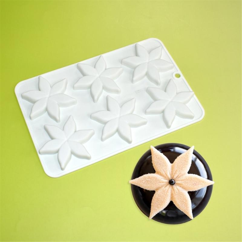 6 Cavities Flower Food Grade Silicone Puddings Chocolate Mousse Mould Cake Decorating Tool Kitchen Baking Supplies