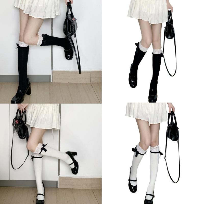 Womens Calf Socks, Sweet Girl Lace Trims Ruffle Knee Socks Fashion Ladies Girl Princess Socks Knee High Stockings