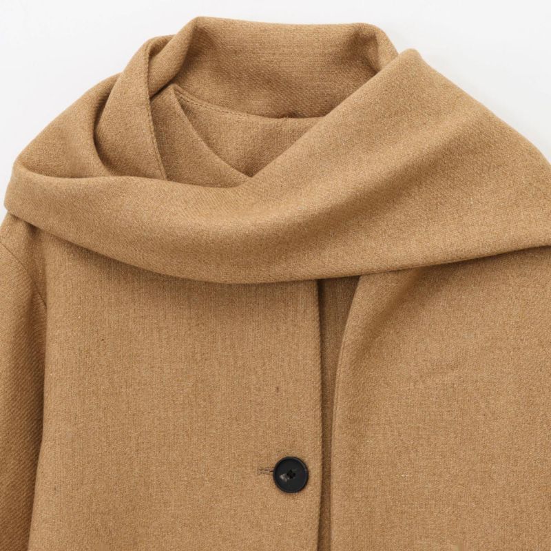 Kaslead New Arrival Women's Fashion Style Blended Scarf Round Neck Long Sleeves Coat Outwear 2095141