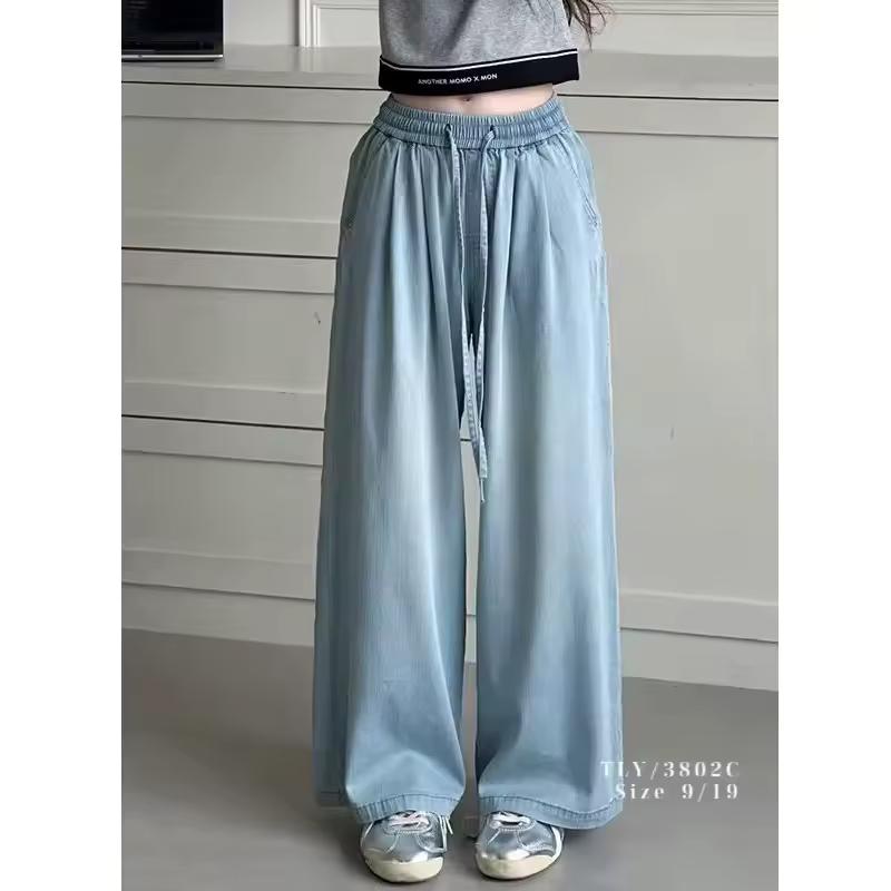 

Girls Summer Straight-Leg Jeans: Mid-Rise, Lightweight, Breathable, Wide-Leg Pants for Older Girls 170 синій