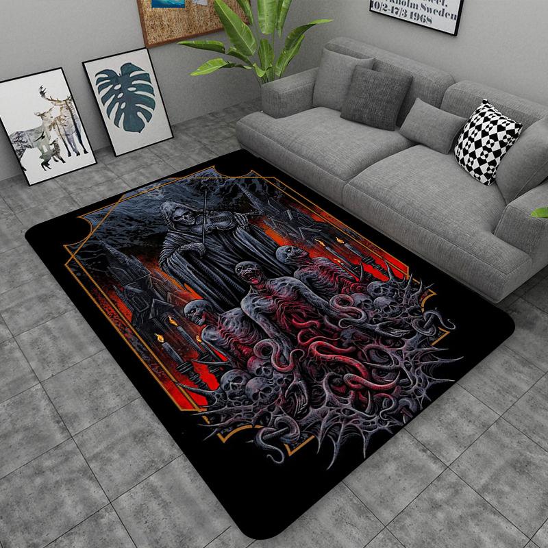 Schädel Baphomet Ziegen Dämon Raserei Bereichsteppich Blutrot-Baphomet Teppich-Baphomet Dekor-Satanische Matte-Satanische Heimdekoration