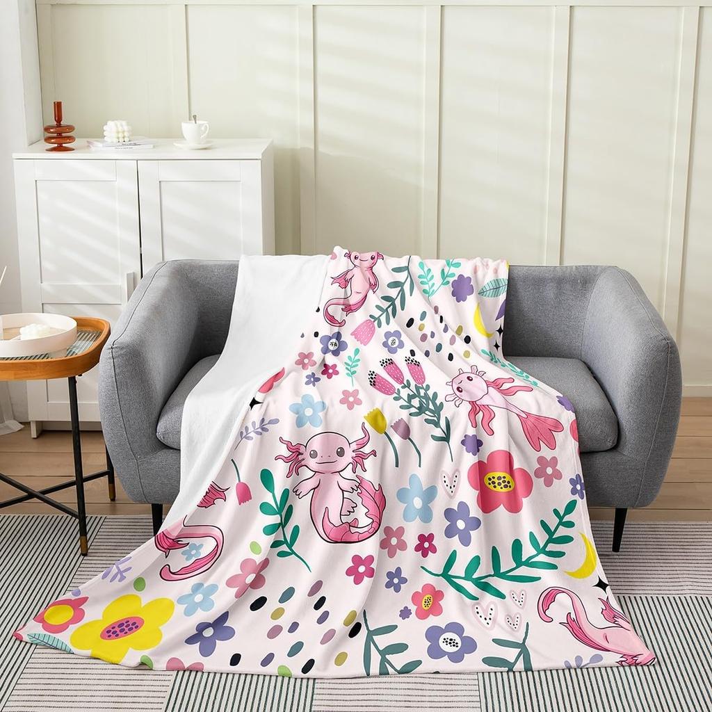 Erosebridal Floral Sloth Flannel Blanket for Kids Pink Cartoon Kawaii Sloth Throw Twin x Inch Fuzzy Garden Tulip Sofa Blanket