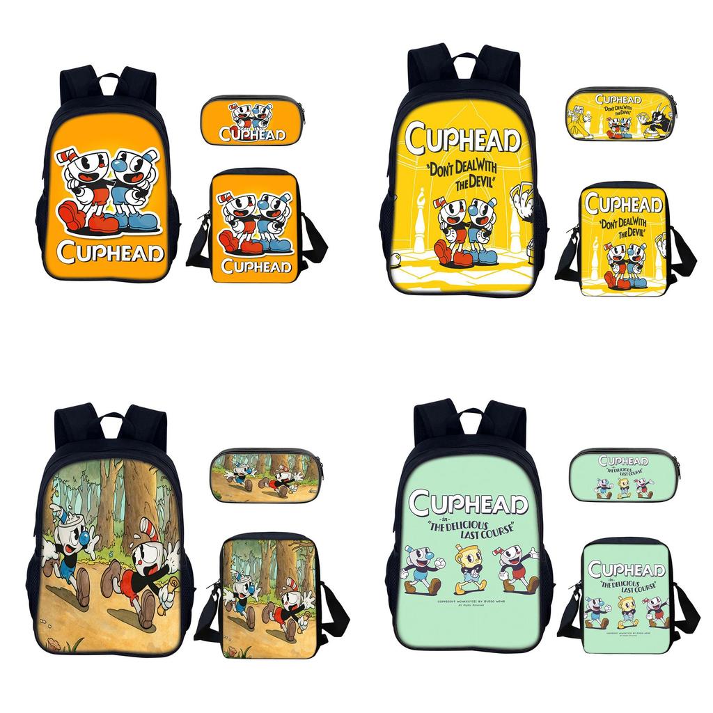 Cuphead Backpack Set For School And Travel With Nylon Construction And Multiple Compartments