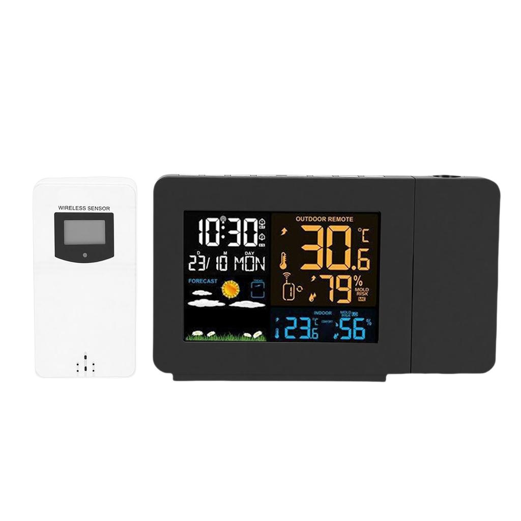 Projektionswecker Wettervorhersagestation Innen-Außen-Thermometer Temperatur-Feuchtigkeitsanzeige für Schlafzimmer