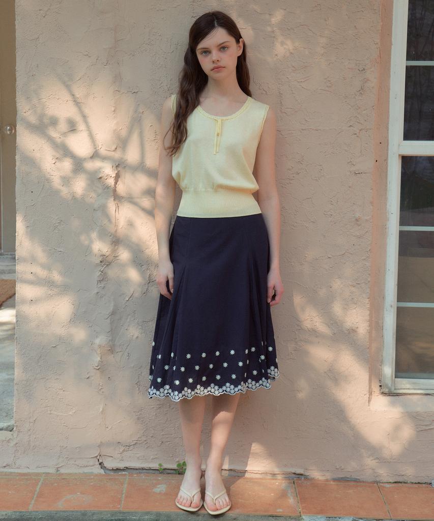 Aueonoseuteljia Prairie Flower Embroidered Skirt_Navy(Ob6Sk07)