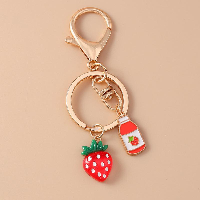 Cute Enamel Simulation Food Fruit Keychan Lemon Strawberry Key Ring for Women Girls Handbag Pendant DIY Jewelry Gift