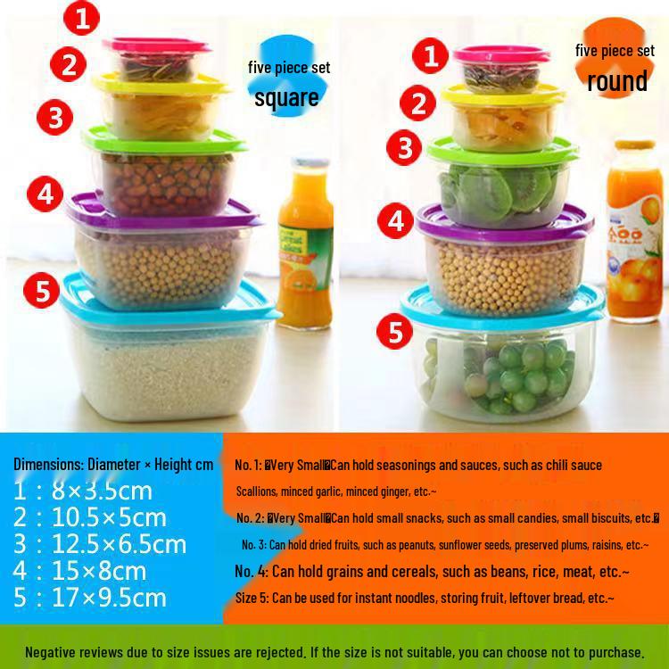 Square & Round Plastic Lunch Containers Set - Sealed, Compartmentalized, Freshness-Preserving Storage Boxes.