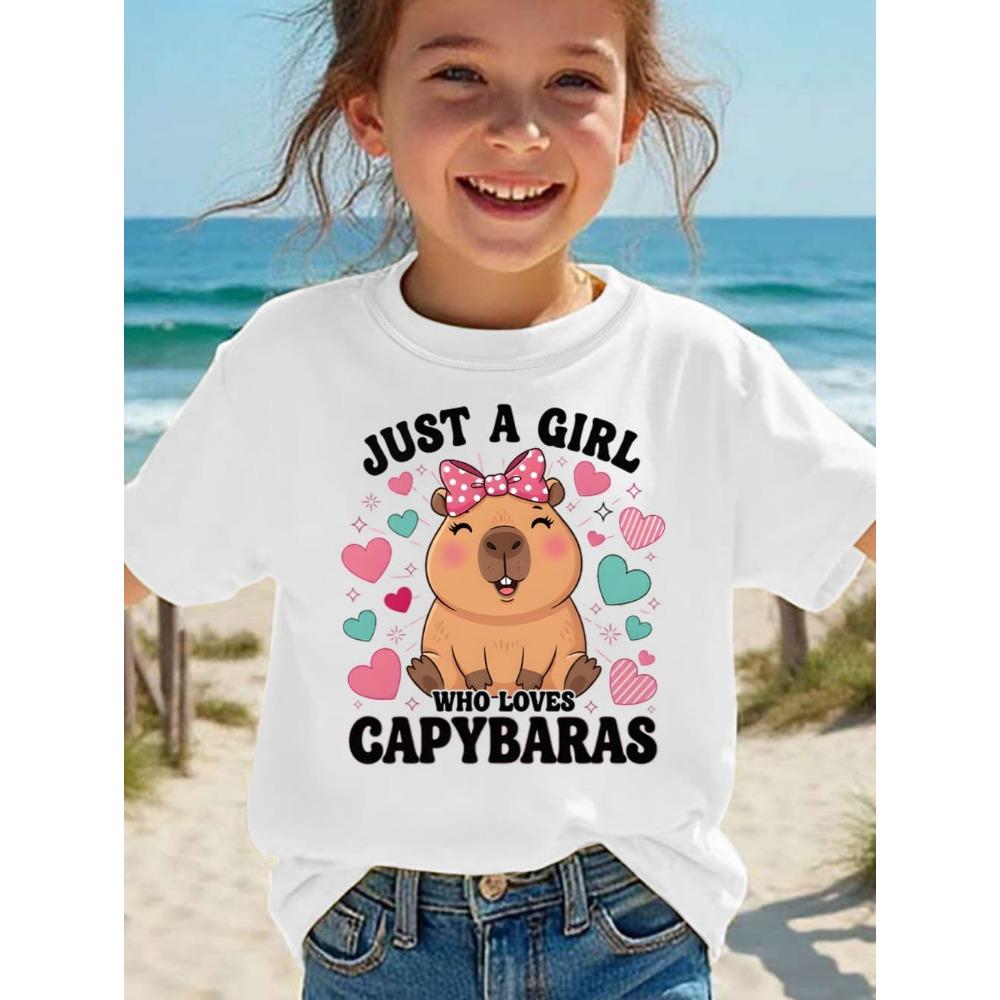 2026 Children's T-Shirt Cute Capybara Cartoon Print Casual Short-Sleeve Tee Summer Children Top O-Neck Fashion T-Shirt for Girls