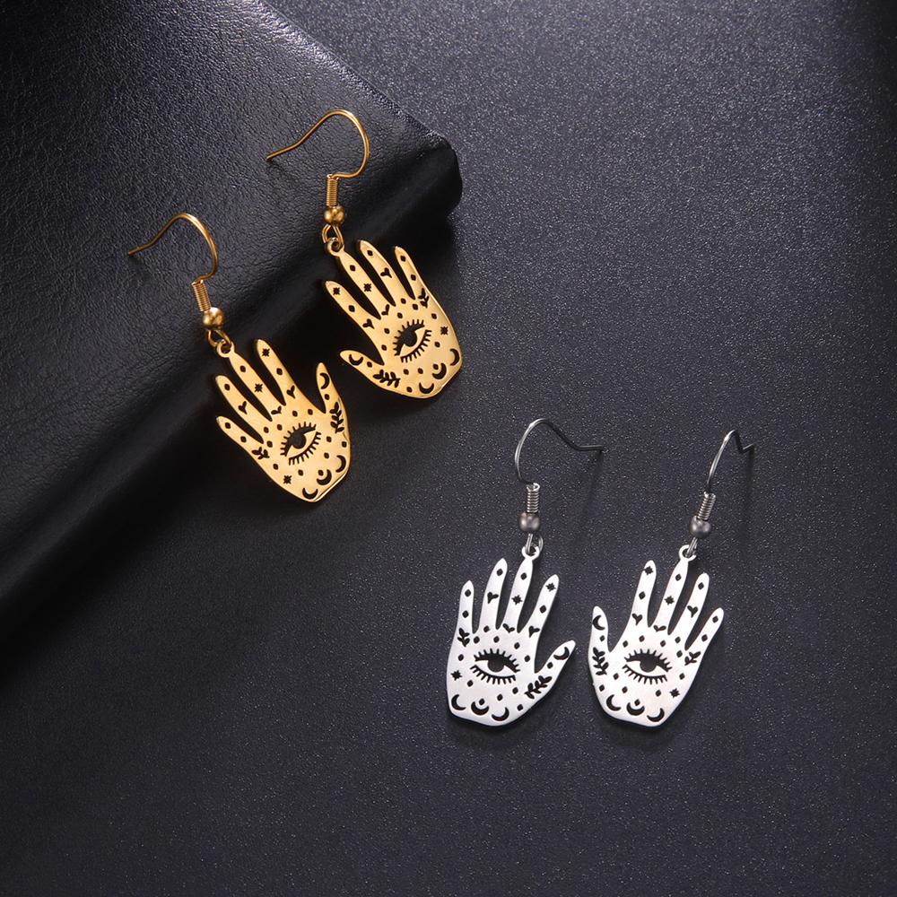 Dawapara Hamsa Hand Dangle Earrings Filigree Evil Eye Fatima Hand Evil Eye Pendant Stainless Steel Je Jewelry