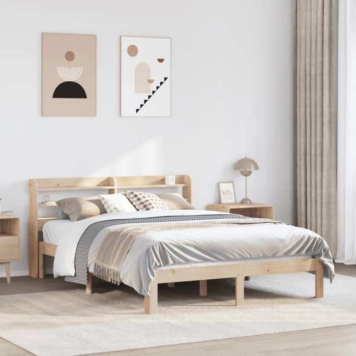 VidaXL Bed Frames with Headboard 140x200 Cm Solid Pine Wood, Bed, Bedroom Furniture, Wooden Bed, Bed 3306788