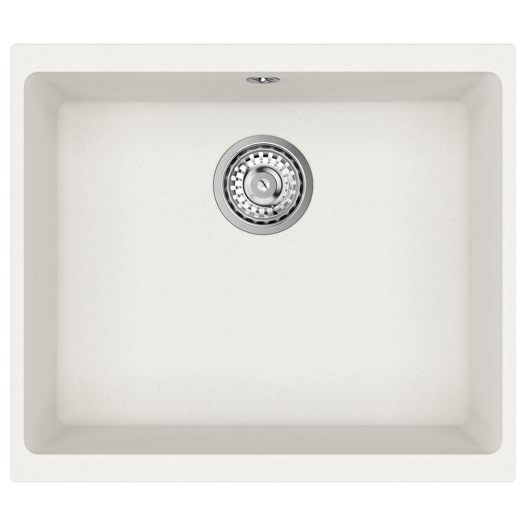 White Kitchen Sink 530 x 460 mm Made of 80percent Quartz and 20percent Resin