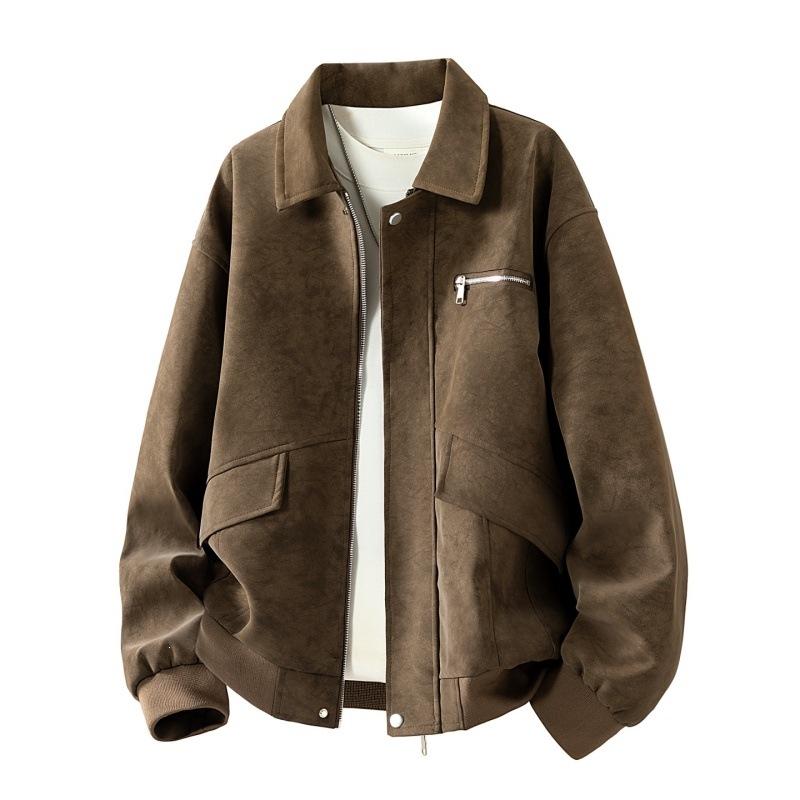 New leather jacket lapel spring and autumn tooling style American retro lapel leather jacket PU leather jacket men