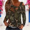 Women Plus Size Asymmetric Cutout Neck Cold Shoulder Long Sleeve Green Black White Printed Top