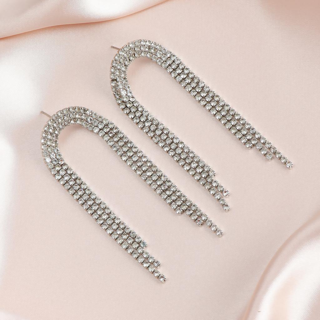 European and American Long Temperament Earrings, Simple and Versatile Exaggerated Rhinestone Tassel Earrings, Sexy Nightclub Earrings