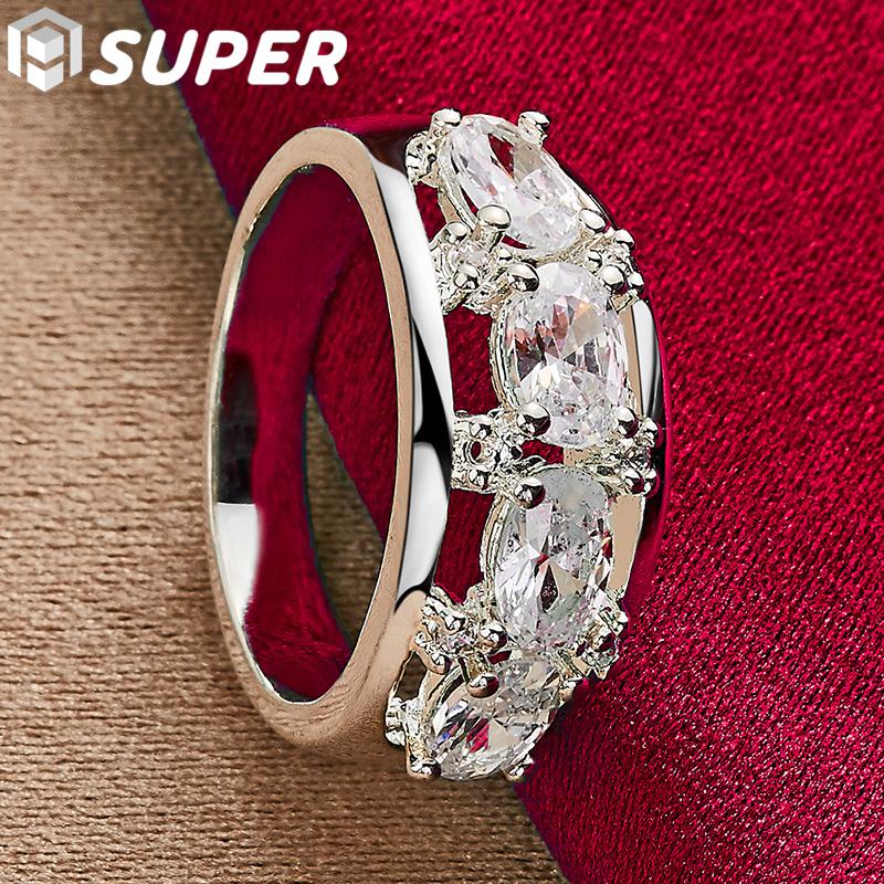 925 Sterling Silver Four Round AAA Zircon Ring Jewelry