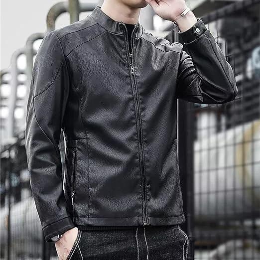 AL KHALID Men's Outdoor 100% Genuine Lambskin Full Zip Leather Jacket Stylish Black Rider