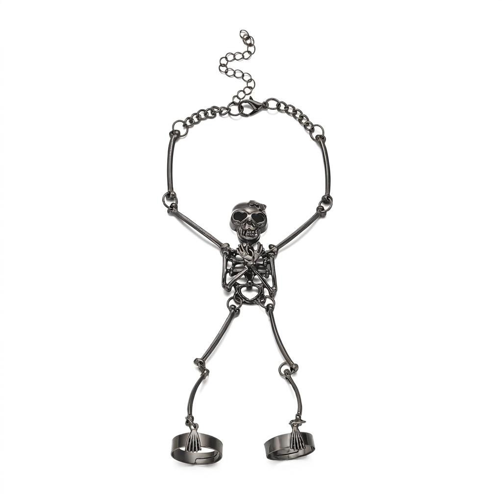 Hip Hop Movable Skeleton Finger Bracelet for Women Vintage Skull Charm Hand Chain Halloween Party Unique Jewelry Gift