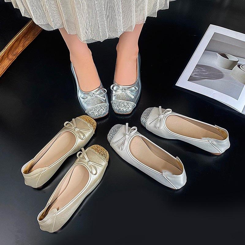 French Temperament Bow Huge Good-looking Single Shoes 2025 Summer New Fashion Flat Ballet Soft-soled Casual Shoes