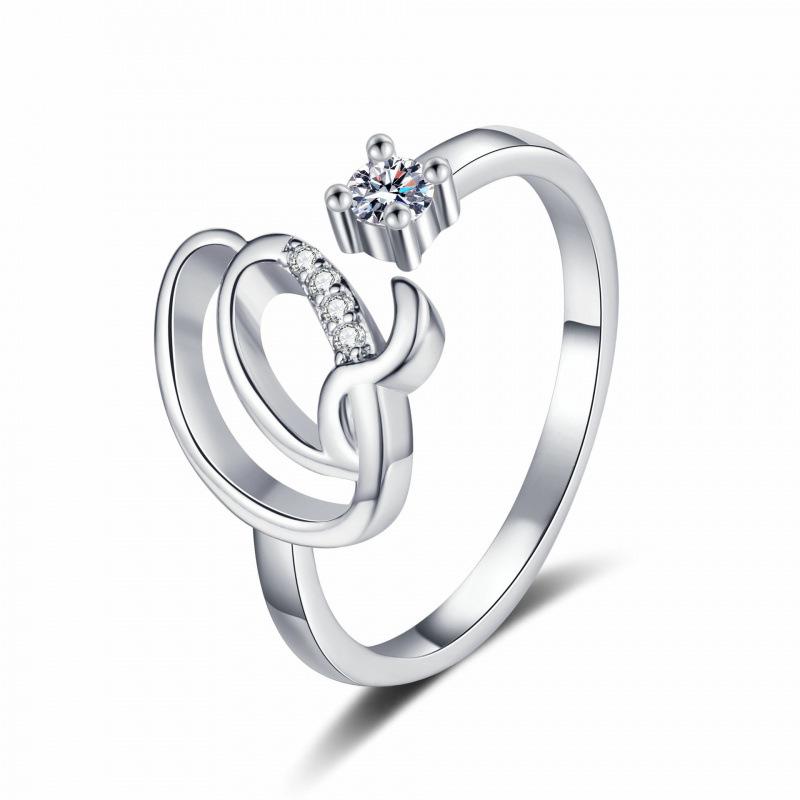 26-Letter Rhinestone Adjustable Open Ring - Women's Fashion and Luxury Accessory