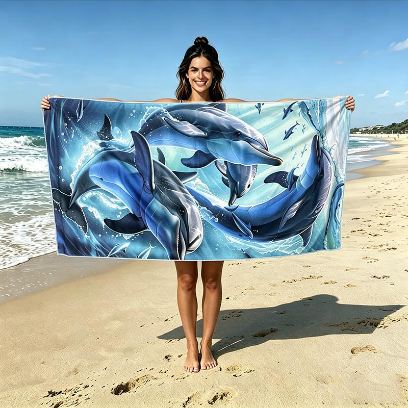 1 Simple And Stylish Animal-Themed Beach Towel, Made Of Microfiber, Quick-Drying And Water-Absorbent, Large Size Beach Towel