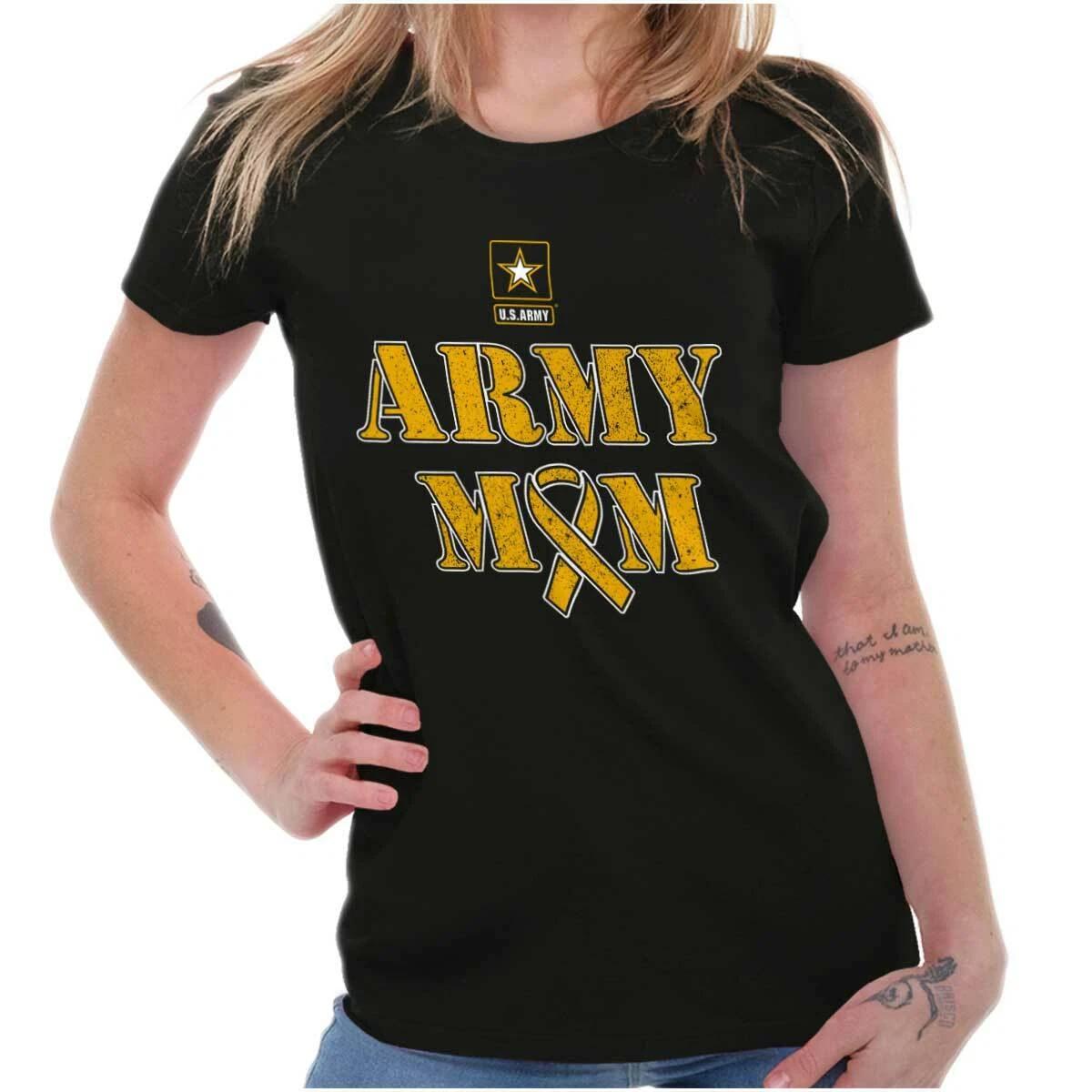 US Army Mom Ribbon Military Logo Womens Top Junior Graphic Tee S