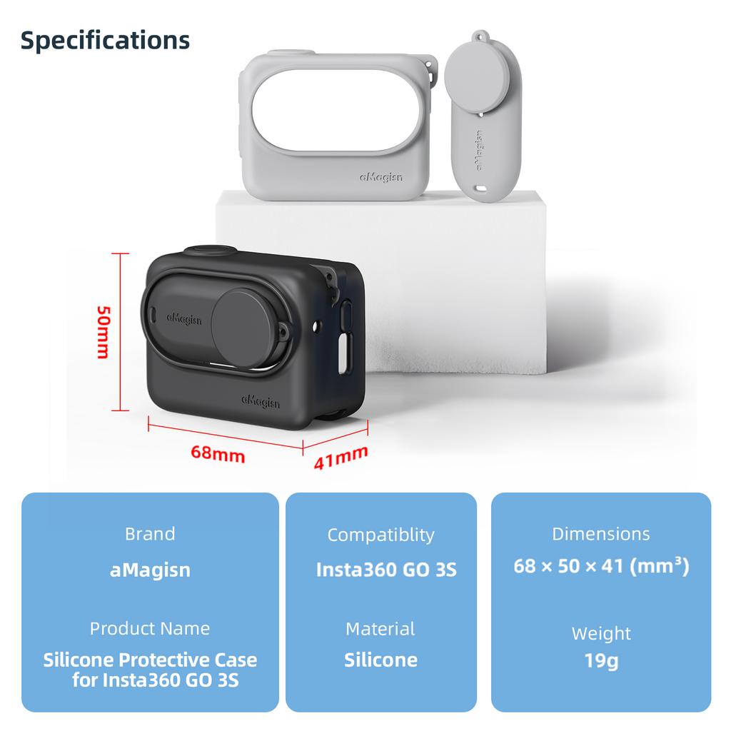 aMagisn Sports Camera Silicone Protective Case Cover with Lanyard Neck Strap Shock Proof Replacement for Insta360 GO 3S