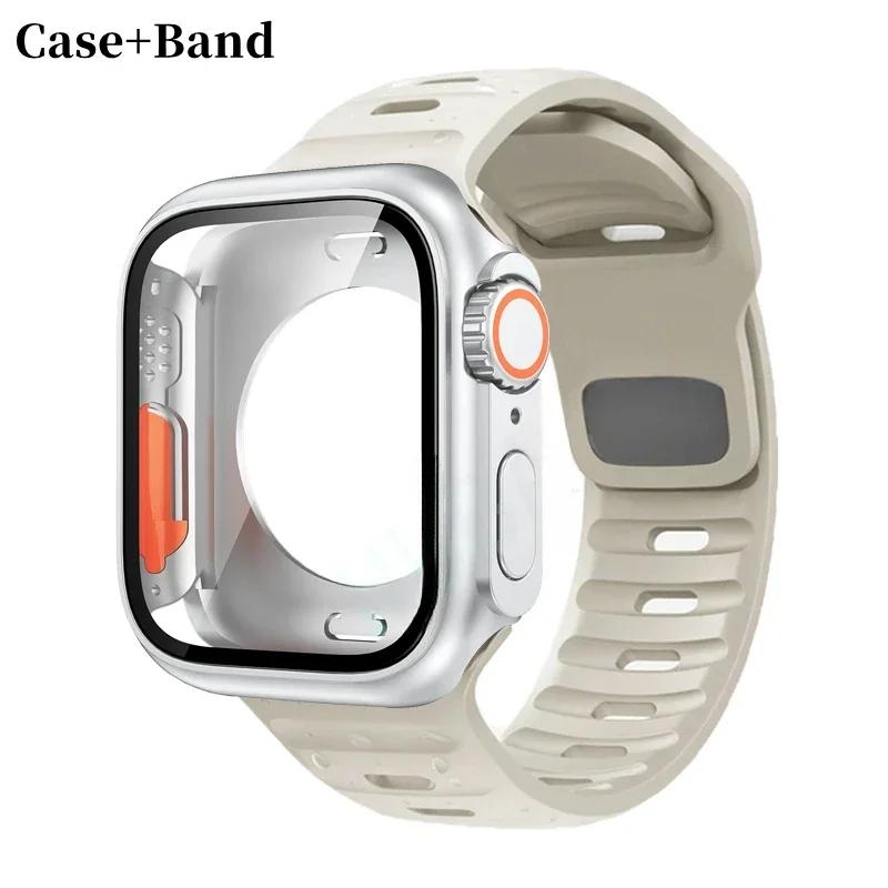 Case+Strap For Apple Watch Band 45mm 44mm 41 42 46mm Smart Silicone Bracelet Iwatch Series 5 6 Se 7 8 9 10 Change To Ultra Case