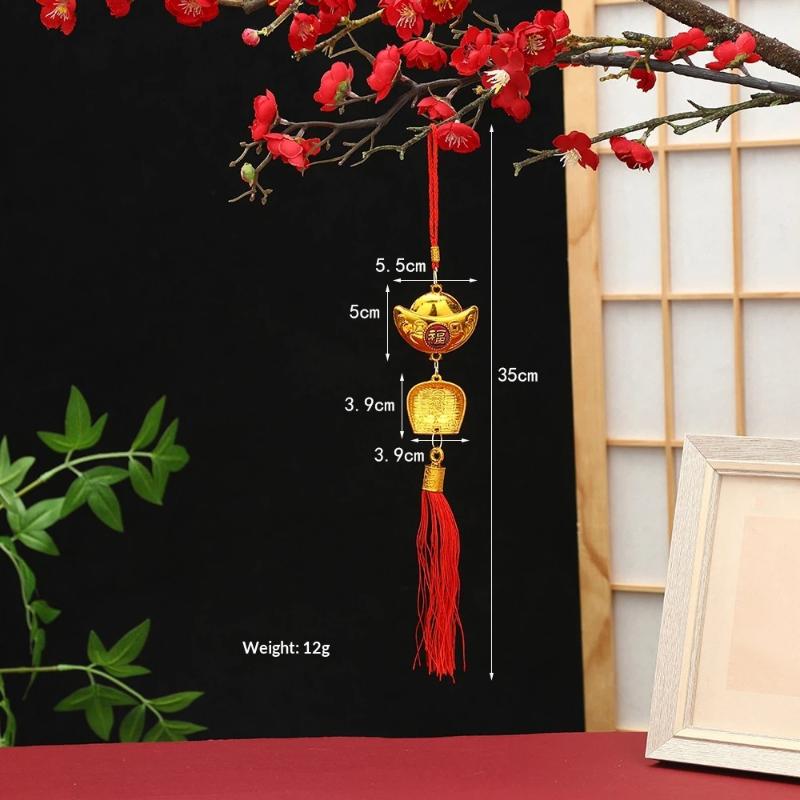 Chinese Lucky Fu Gold Ingot Hanging Ornaments Handwoven Tassel Auspicious Decor for Home New Year Celebration Gift