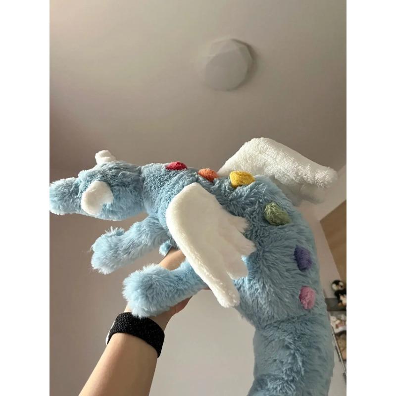 Dragon Albastru Cer Loong Jucărie de Pluș Umplută Gigant Fantastic Desen Animat TV Aripi Albe Animal Pluș Moale Pufos Cadou