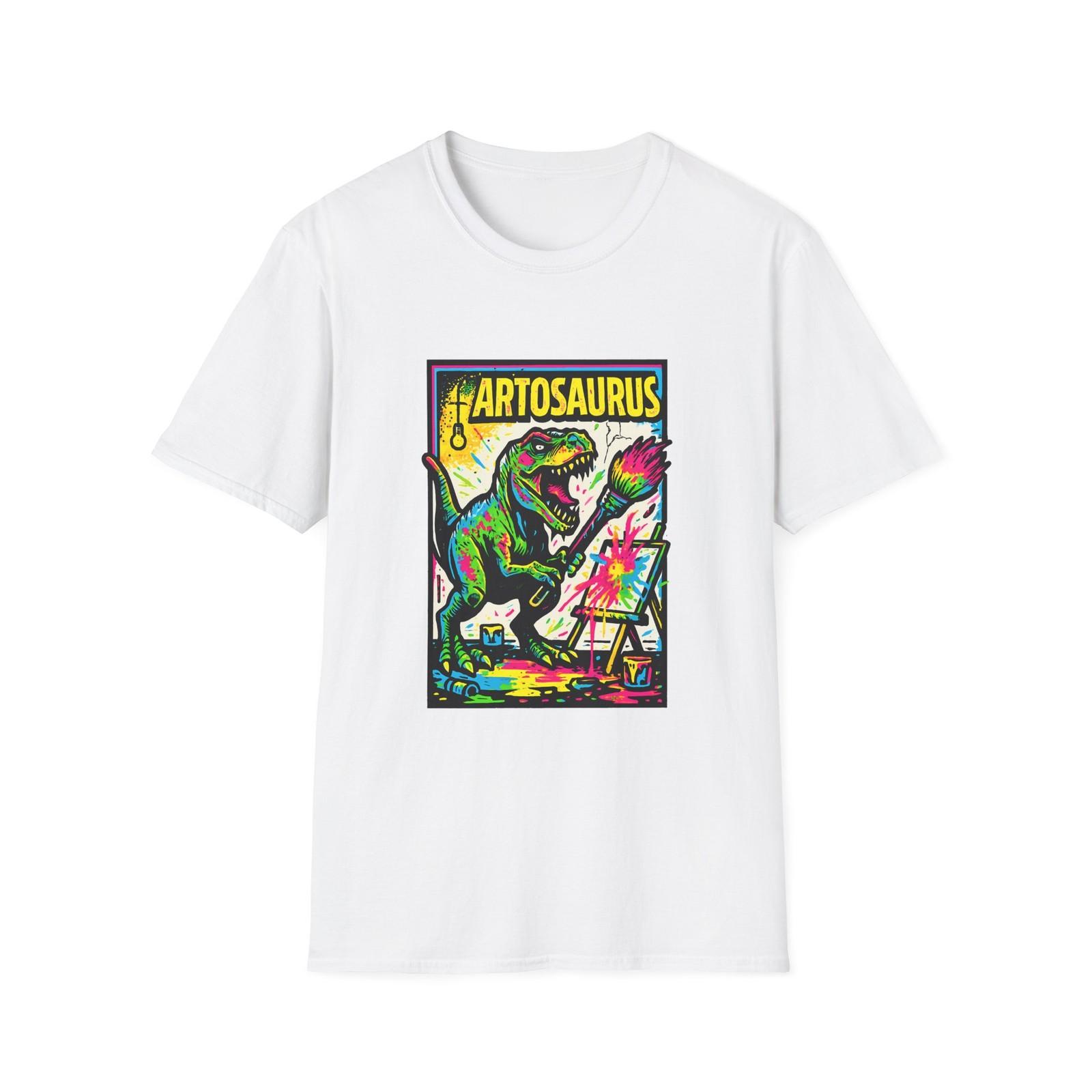 Unisex Softstyle T-Shirt Dinosaur Artist T Rex Painting Creative Chaos Art S разноцветный