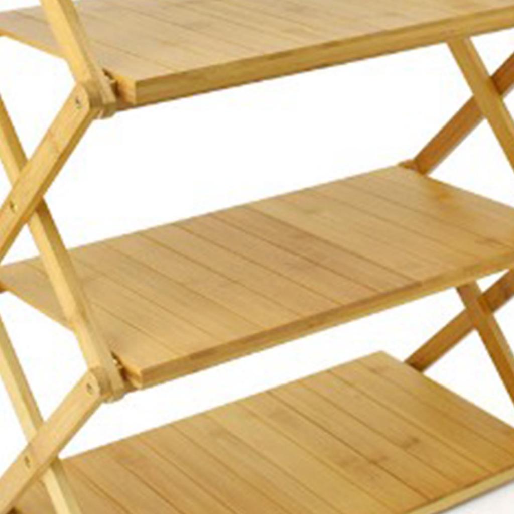 Wooden Foldable Shelf Multi Layer Space Saving Powerful Load Bearing Portable Storage Rack for Outdoor Camping 4 Layers