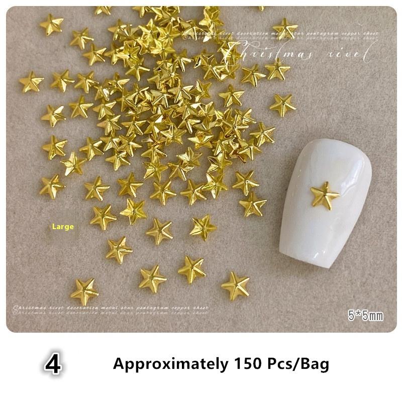 3D Alloy Five-Pointed-Star Gold Silver Diamond Nail Decoration Luxury Manicure Accessories Hollow Star Nail Art Art Rivet Charms