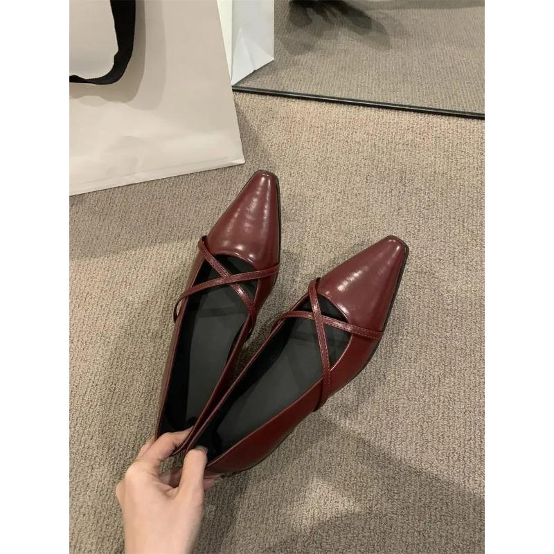 

Модні жіночі туфлі Мері Джейн з перехресними ремінцями, нові 2025 осінь 2025 року, загострений носок, сукня на плоскій підошві, жіночі червоні балетки з м якою підошвою, балетки, запатої 35 бордовий