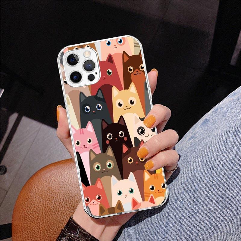 Cat Cute Kitten Cartoon Phone Case For iPhone 17 Air 16 Pro Max 16E 15 + 14 Plus 11 12 13 Mini 7 8 SE Gift Print Cover Fundas 17