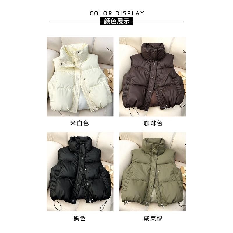Women S Winter Cotton Vest Stand Collar Loose Short Sleeveless Vest