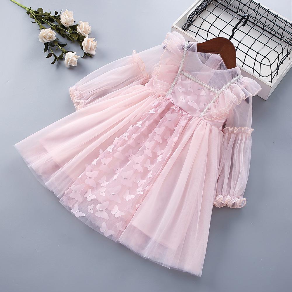 Koreanischer Stil Mädchen Netz-Prinzessinnenkleid mit Schmetterlingsdesign – Frühling/Herbst Mode