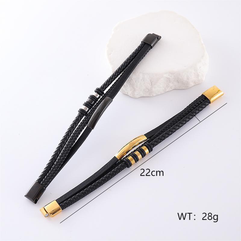 Mens Minimalist Multi-Layer Leather Rope Bracelet Stainless Steel Adjustable Woven Cuff Casual Fashion