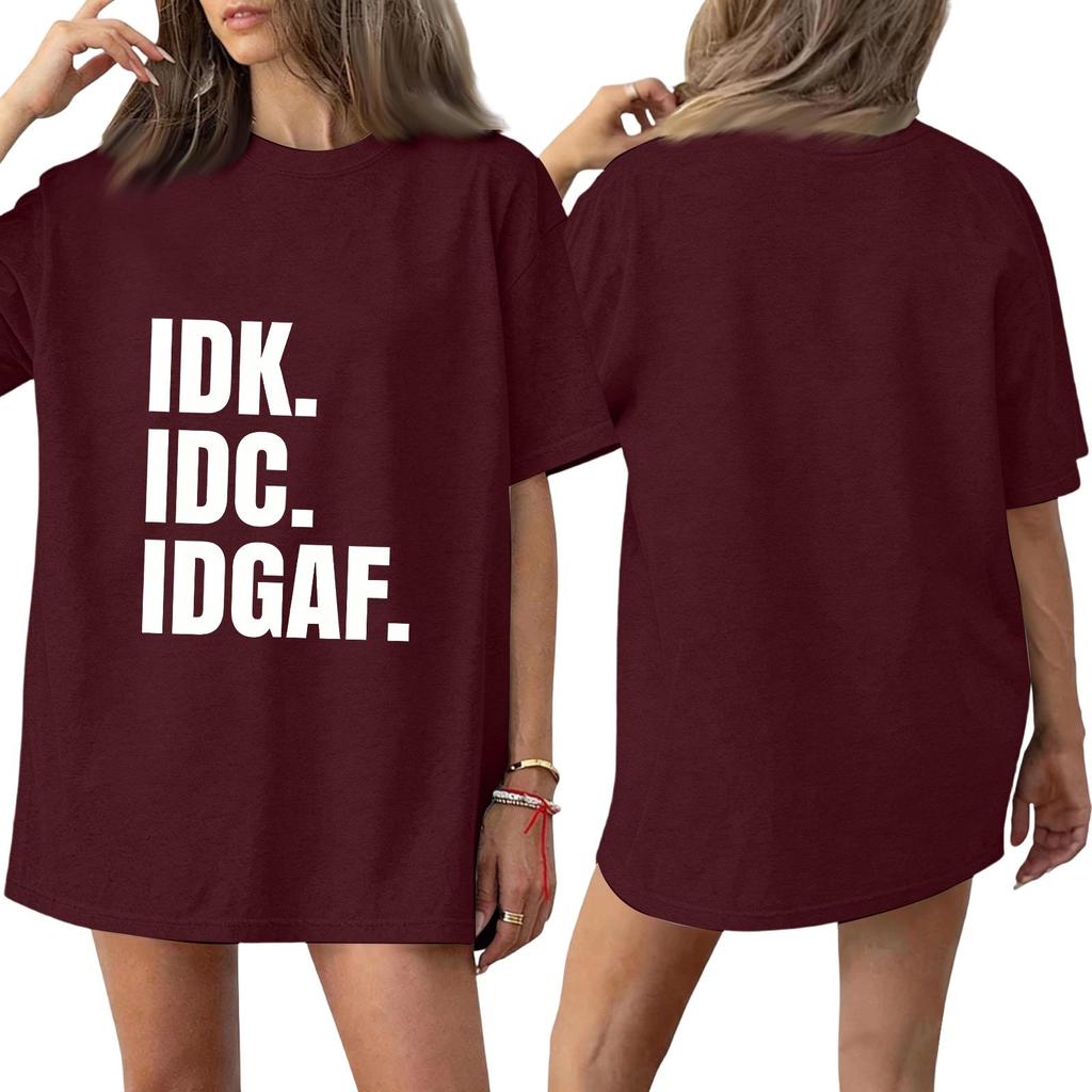 Women's Color Neck Funny Letter Print Short Sleeve T-Shirt