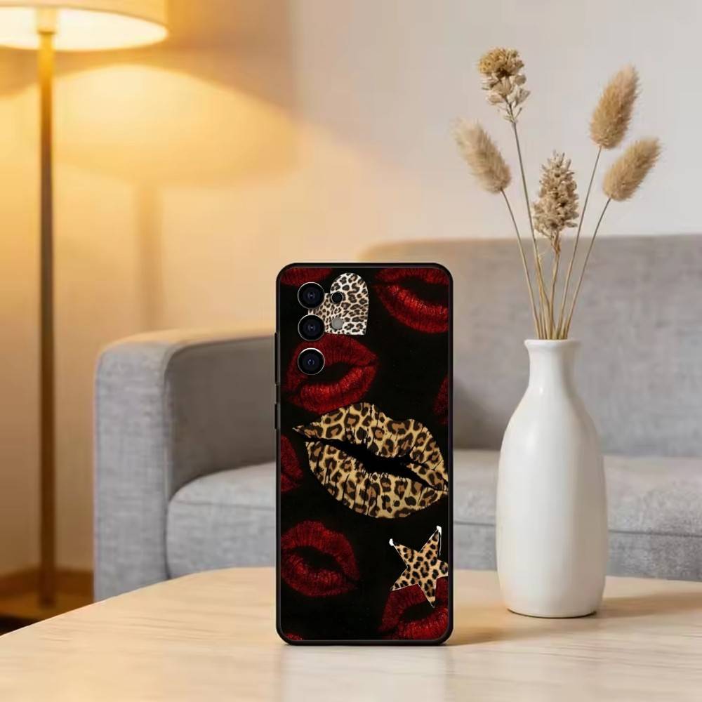 Lip print Phone Case For Samsung S25,S24,S21,S22,S23,S30,Ultra,S20,Plus,Fe,Lite,Note,10,Black Cover