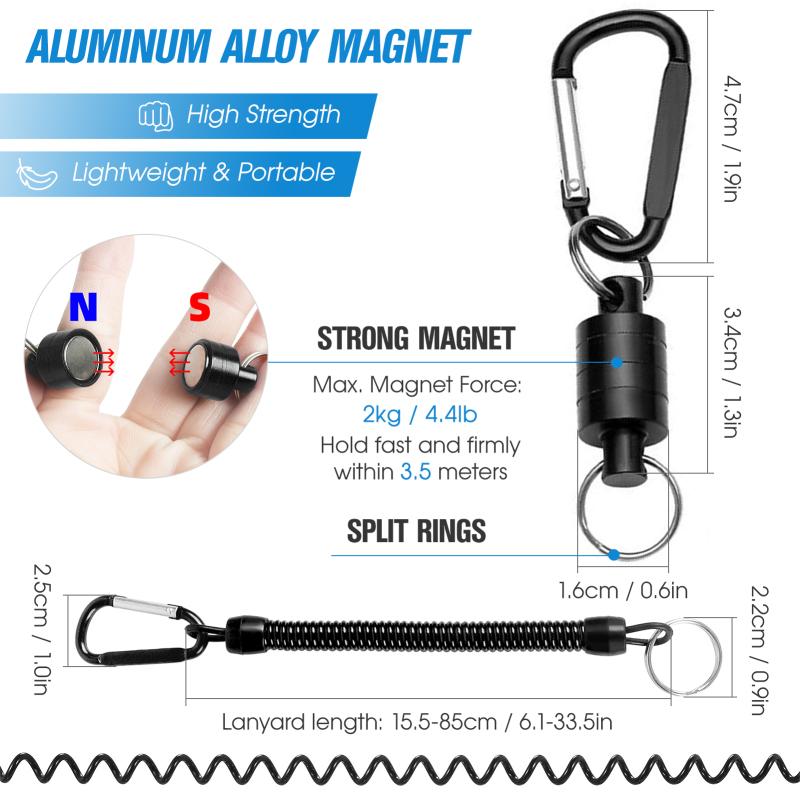 Magnetic Net Release Holder With Coiled Lanyard Fly Fishing Tools Strong Magnet Carabine Fast Buckle Anti-Drop Rope Accessories