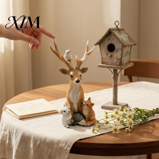 Resin Elk Rabbit Hedgehog Fox Figurines Forest Deer Small Animal Statue, Figurine with Stable Base Exterior Yard Decor Hedgehog, Outdoor Waterproof