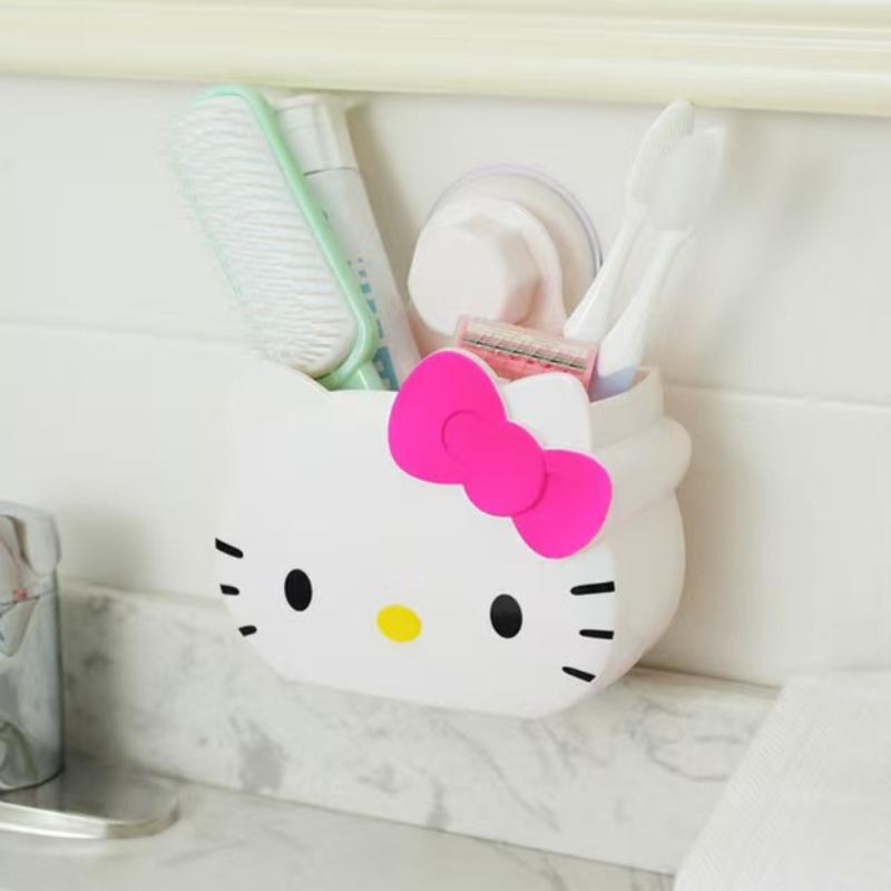 Cute Kt Cat Wall Mounted Shelf, No Drill Plastic Organizer Rack For Bathroom Toothbrush, School Pencil And Home Storage