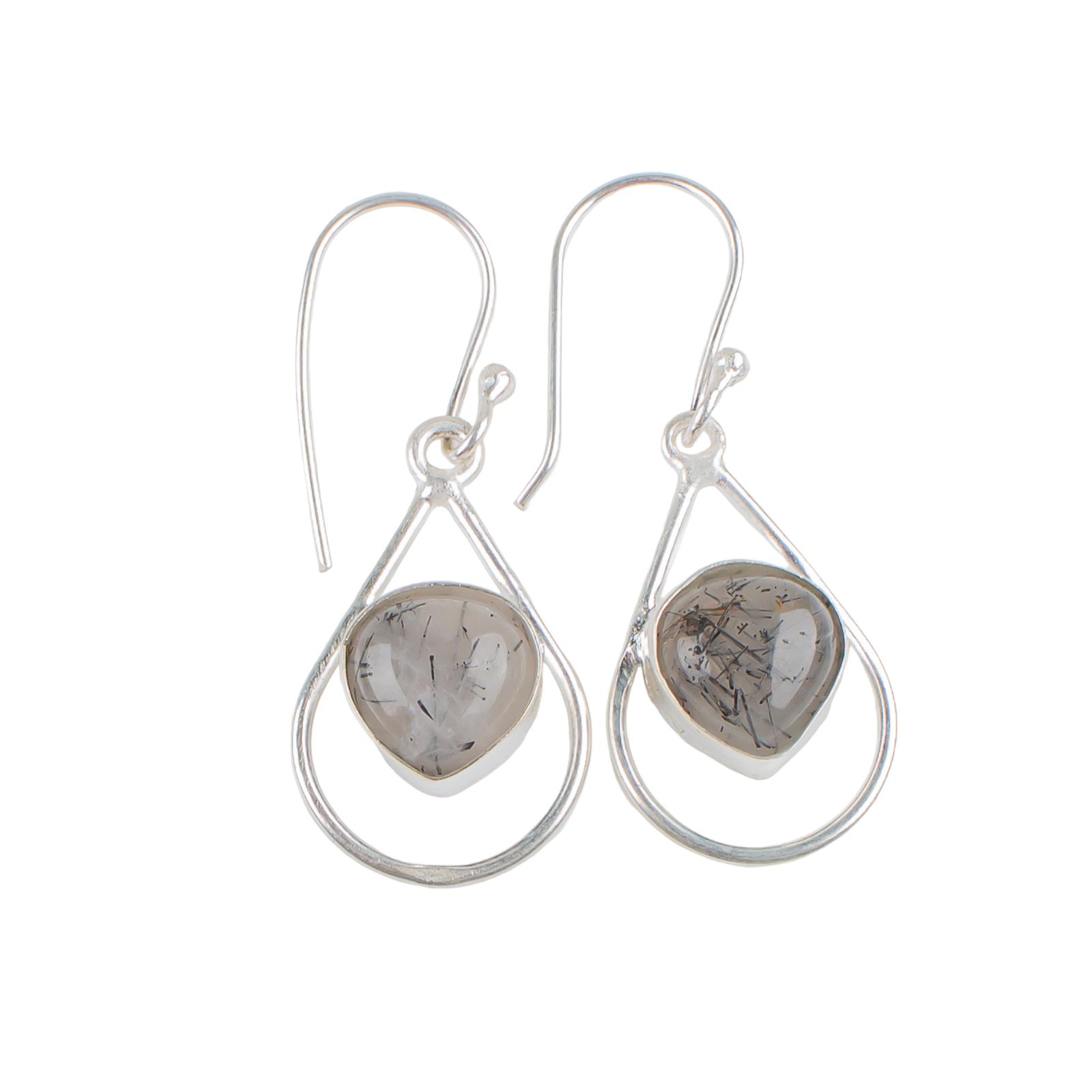 

Black Rutile Gemstone 925 Sterling Silver Artisan Jewelry Earrings For Mother EE-38-24