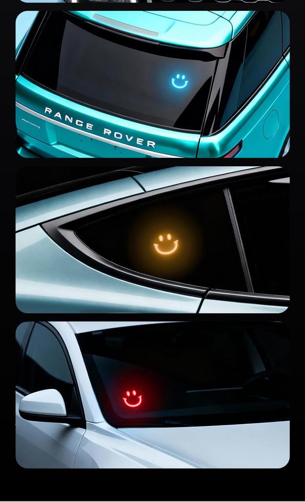 Smiley Face Triangle Solar Neon LED Light for Car Interior Atmosphere – Six Colors