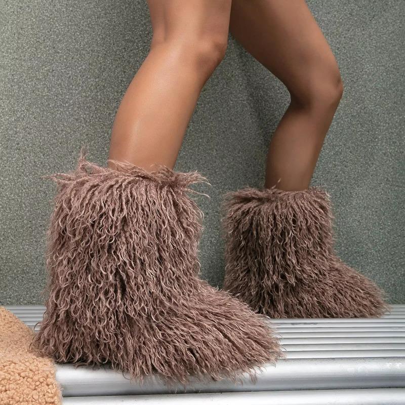 Winter Snow Boots Furry Shoes Women Fluffy Warm Faux Wool Boots Woman Teddy Fur Snow Boots Fashion Plush Short Boots Ladies