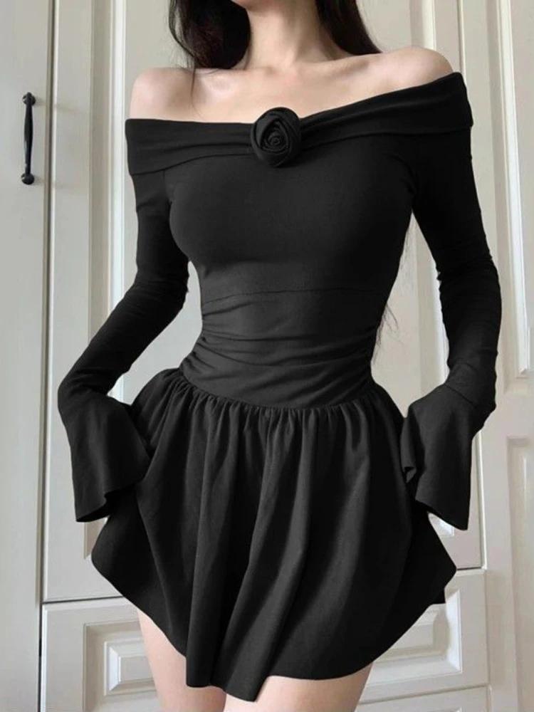 

Осеннее черное винтажное милое платье Y2k, женское сексуальное мини-платье с цветочным принтом, женское корейское модное облегающее шикарное вечернее платье 2024 года, новое L чёрный